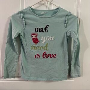 Crazy 8 Aqua Owl “All You Need is Love” Long Sleeve Tee girls size large